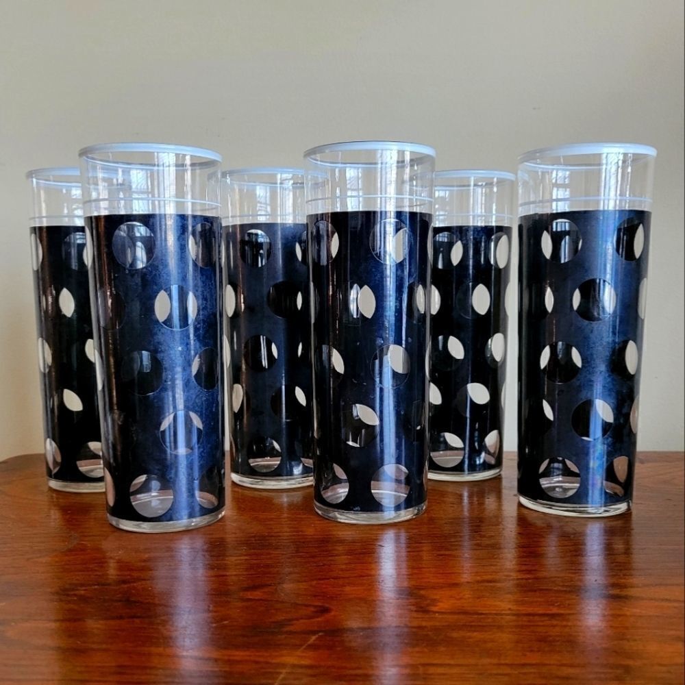 Set of Six Vintage Polka Dot Glasses.